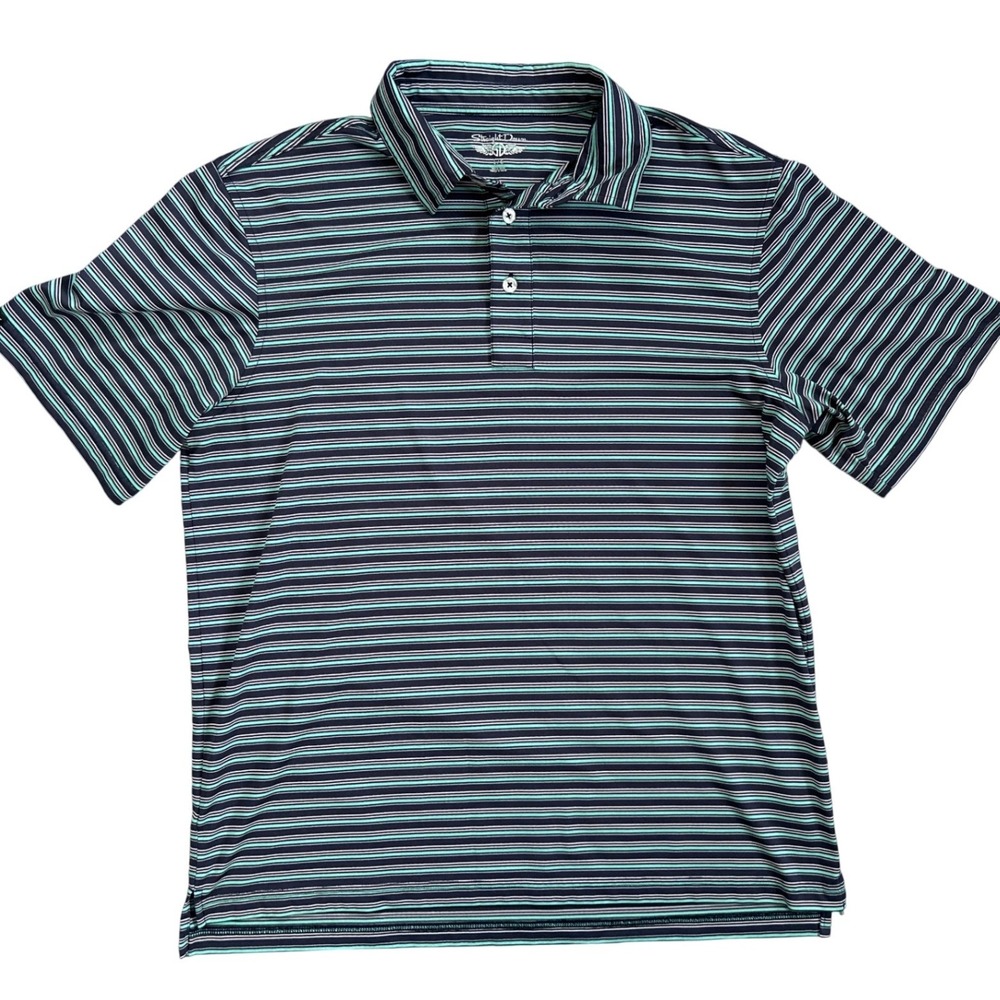 Straight Down‎ Mens L/G Striped Polo Shirt Short Sleeve Golf Casual Blue Teal